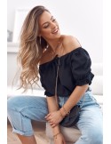 Kurze Bluse mit Rüschenausschnitt, schwarz MP29435 – Online-Shop – Boutique